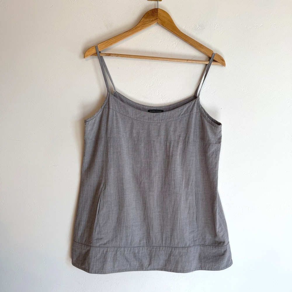 Eileen Fisher Tank Top Camisole Grey Cotton Pockets Minimalist Lagenlook Size S